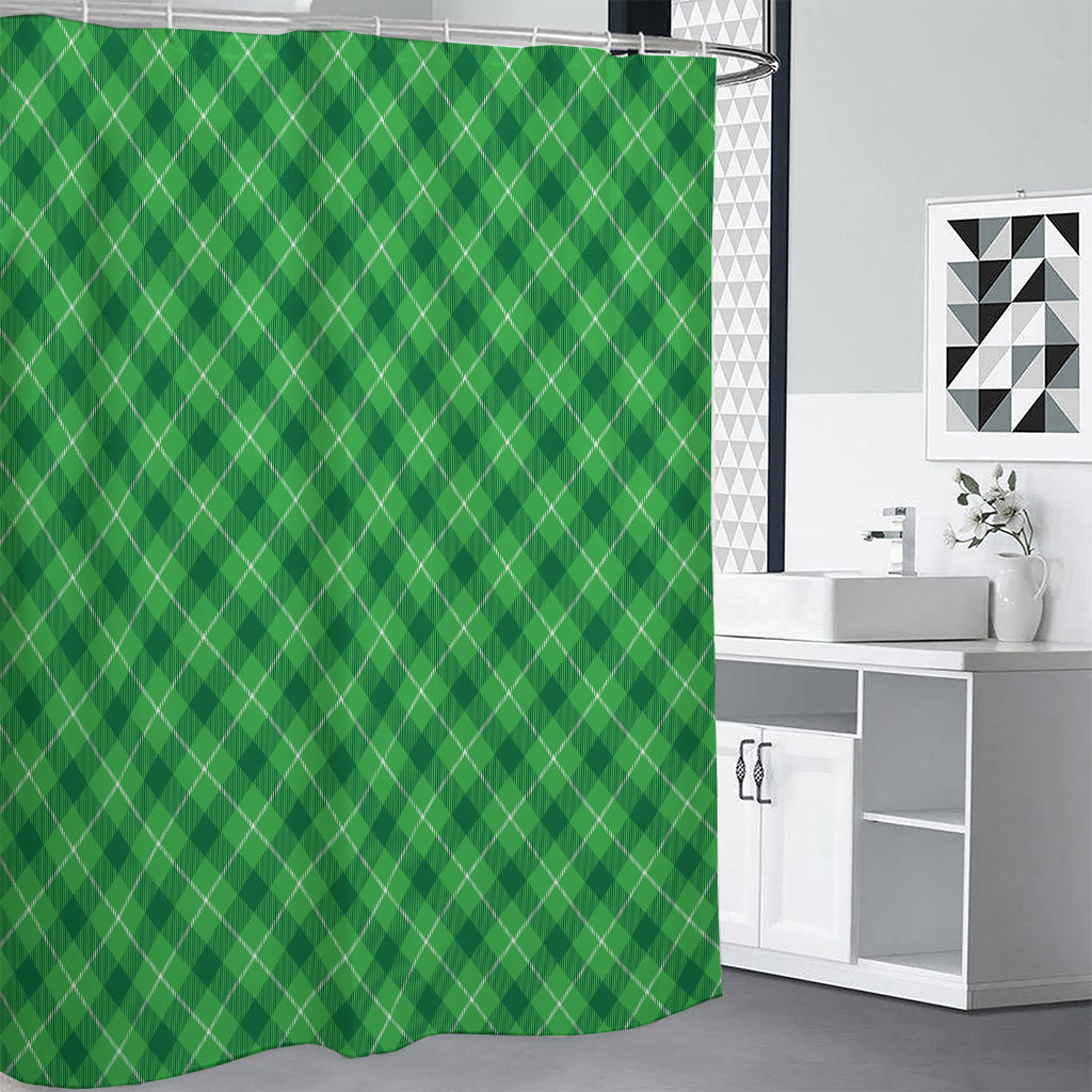 Green And White Plaid Pattern Print Shower Curtain