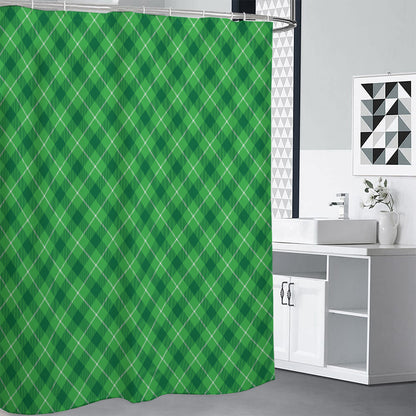 Green And White Plaid Pattern Print Shower Curtain