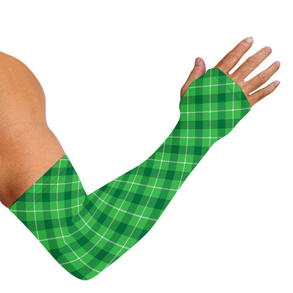 Green And White Plaid Pattern Print Sun Protection Arm Sleeves
