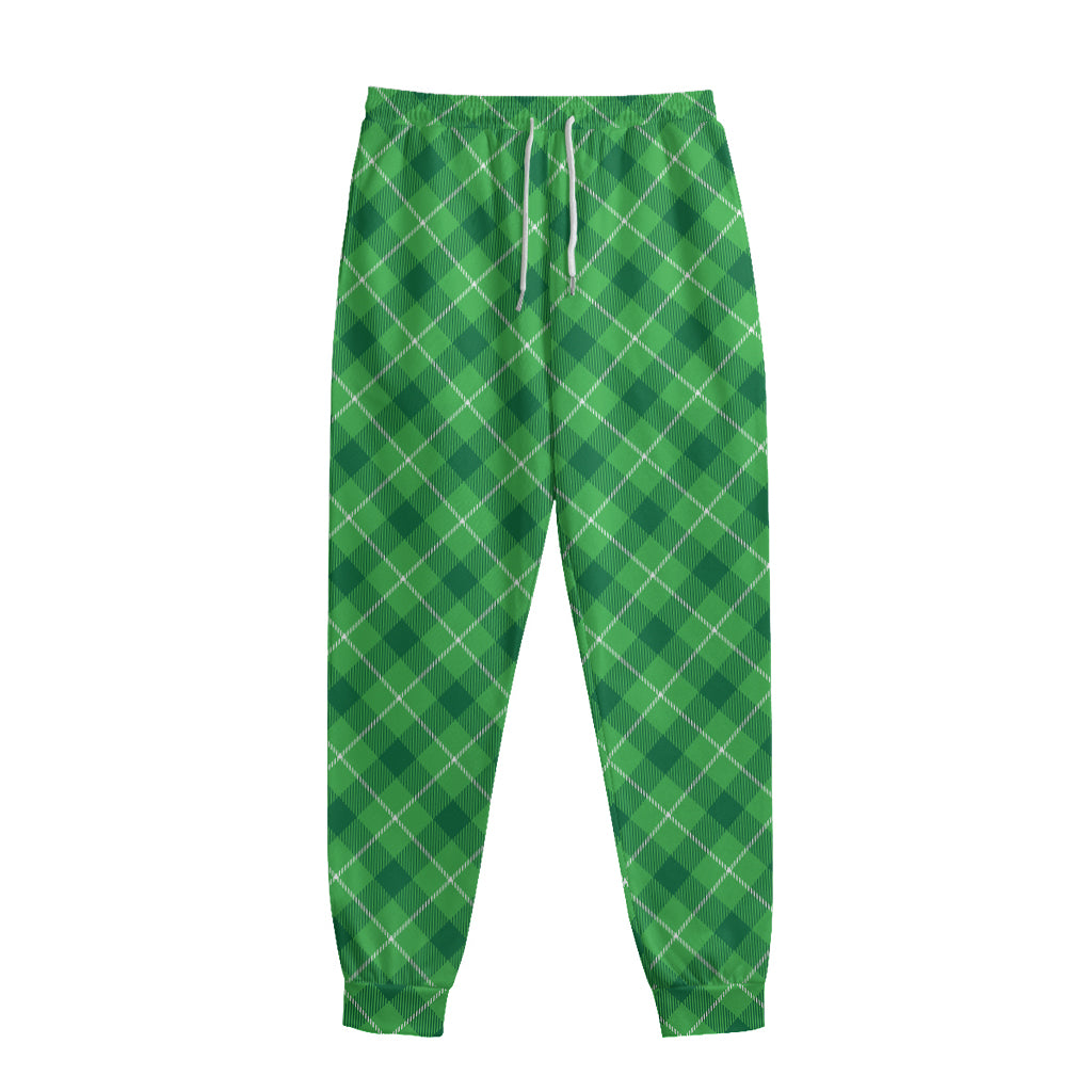 Green And White Plaid Pattern Print Sweatpants