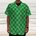 Green And White Plaid Pattern Print Textured Short Sleeve Shirt