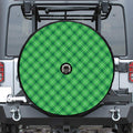 Green And White Plaid Pattern Print Tire Cover With Camera Hole