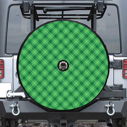 Green And White Plaid Pattern Print Tire Cover With Camera Hole