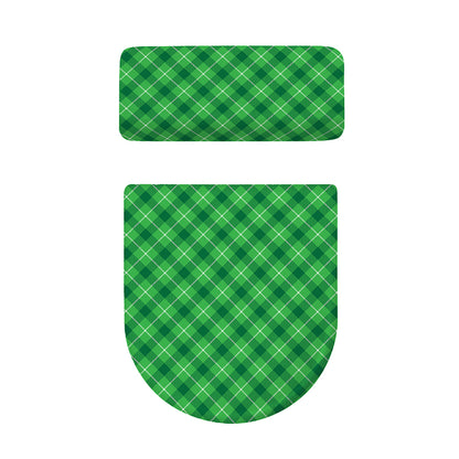 Green And White Plaid Pattern Print Toilet Lid And Tank Cover Set