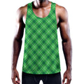 Green And White Plaid Pattern Print Men's Workout Tank Top
