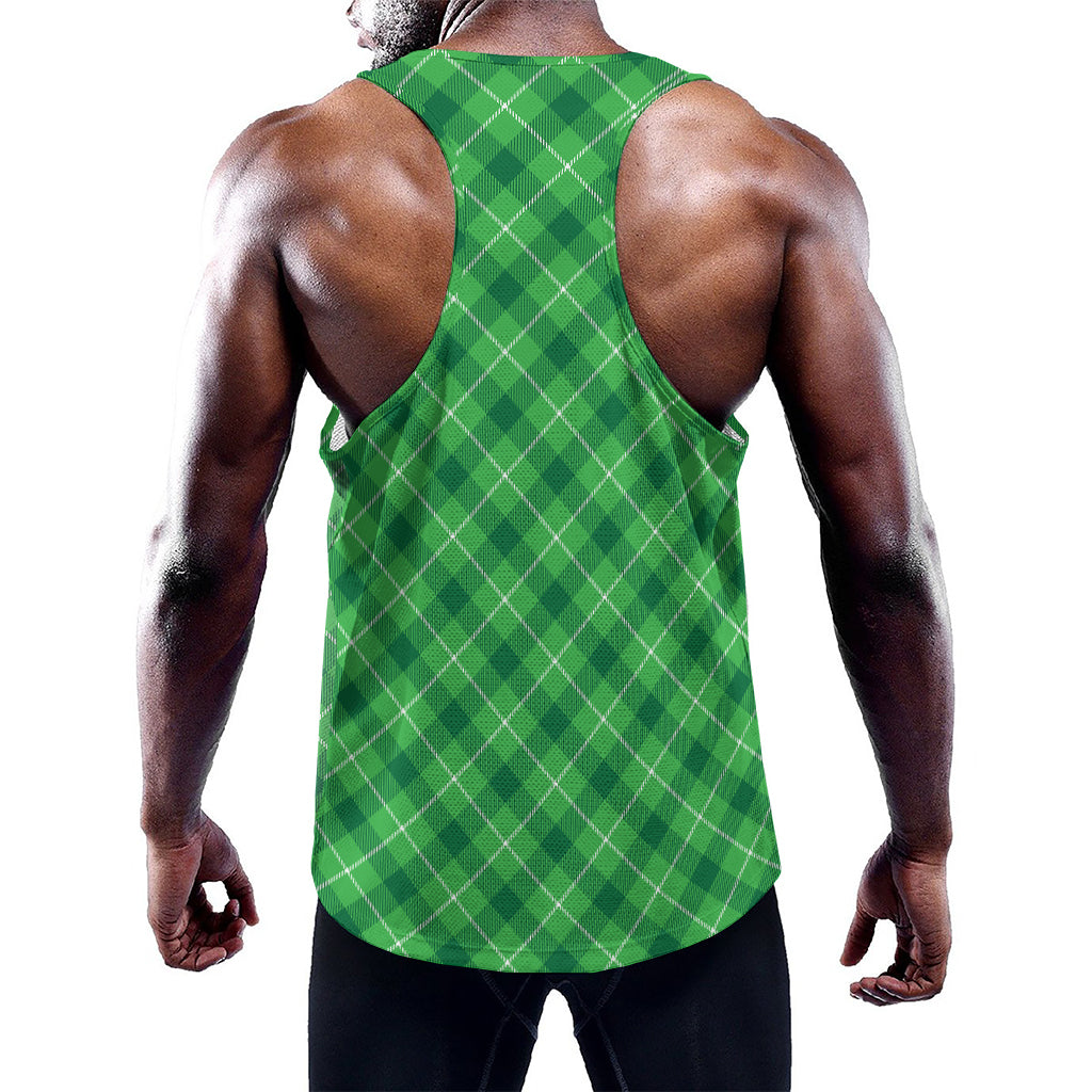 Green And White Plaid Pattern Print Training Tank Top