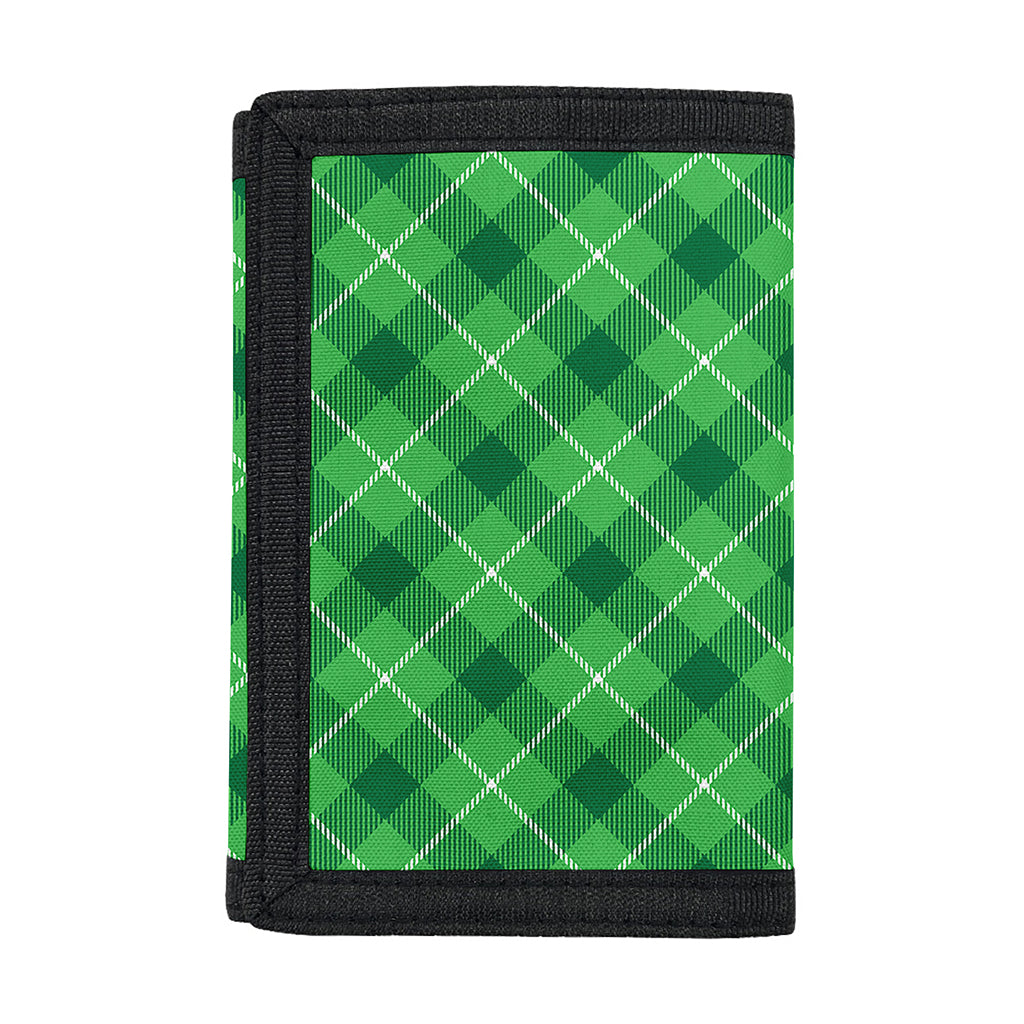 Green And White Plaid Pattern Print Trifold Wallet
