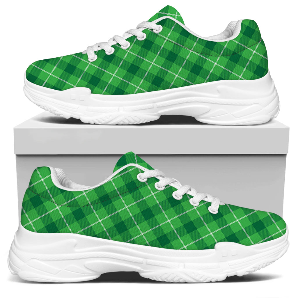 Green And White Plaid Pattern Print White Chunky Shoes