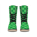 Green And White Plaid Pattern Print Winter Boots