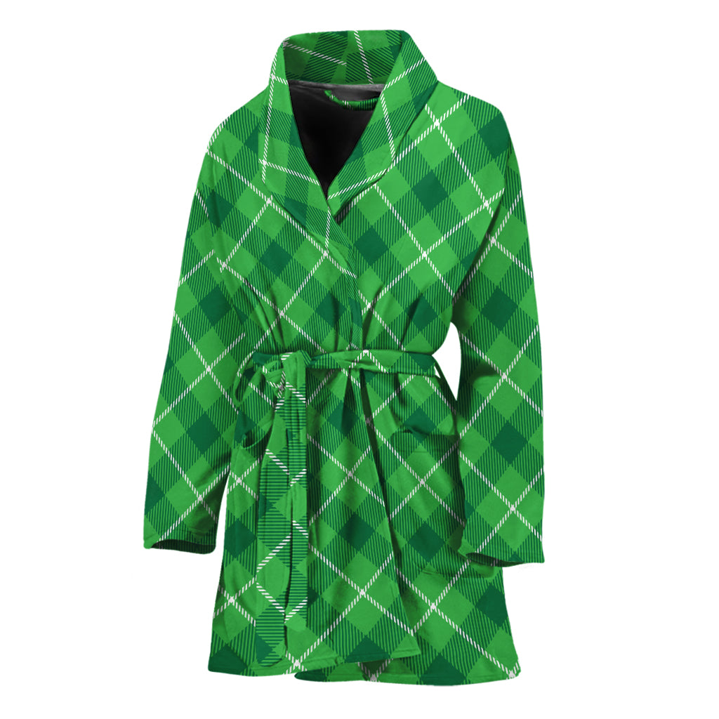 Green And White Plaid Pattern Print Women's Bathrobe