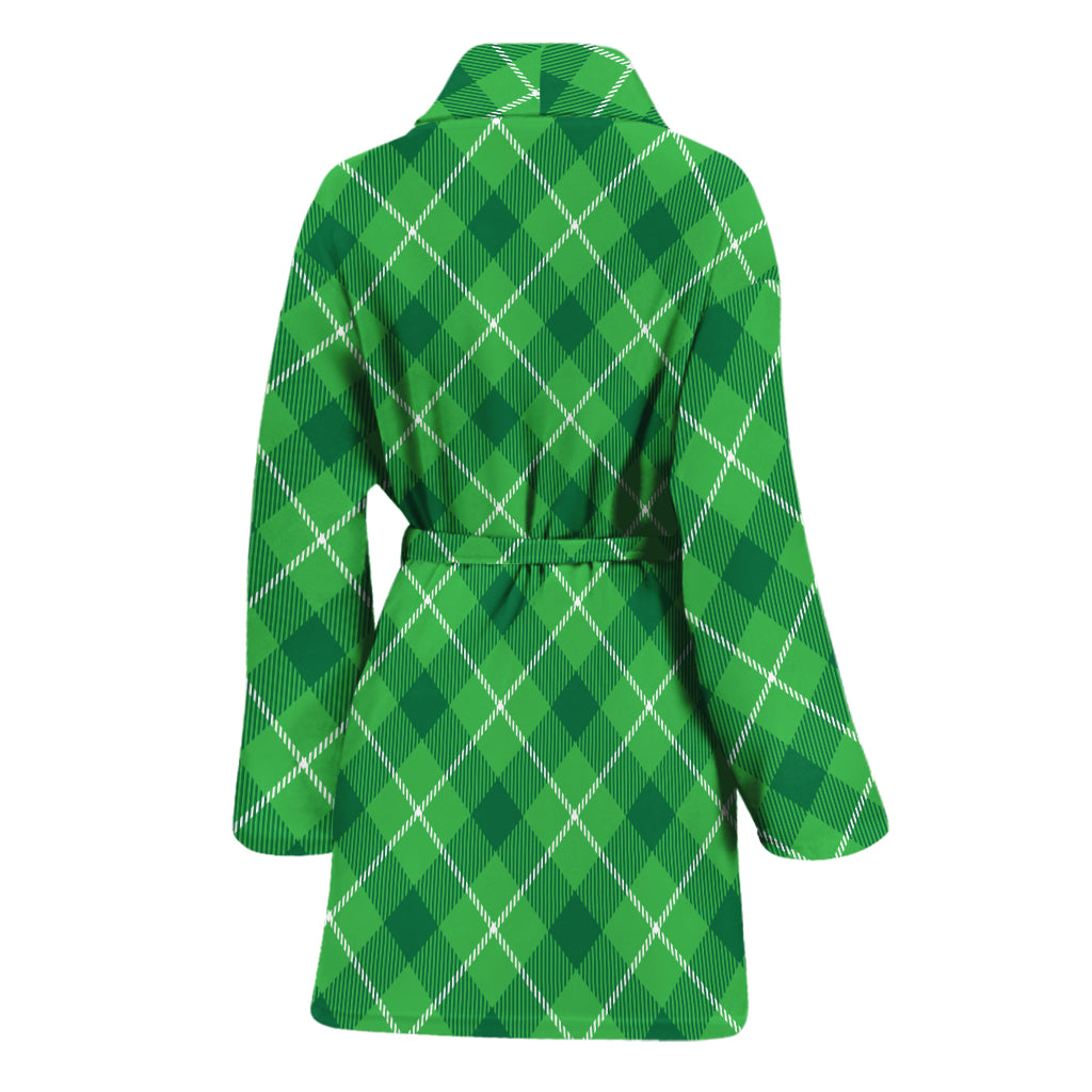 Green And White Plaid Pattern Print Women's Bathrobe