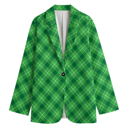 Green And White Plaid Pattern Print Women's Blazer