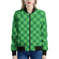 Green And White Plaid Pattern Print Women's Bomber Jacket
