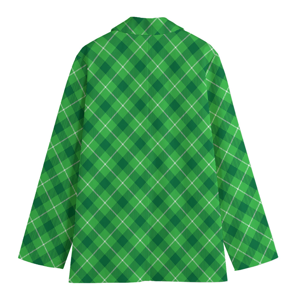 Green And White Plaid Pattern Print Women's Cotton Blazer