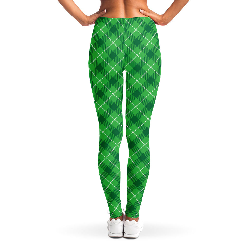 Green And White Plaid Pattern Print Women's Leggings