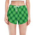 Green And White Plaid Pattern Print Women's Split Running Shorts