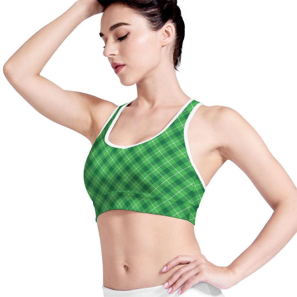 Green And White Plaid Pattern Print Women's Sports Bra