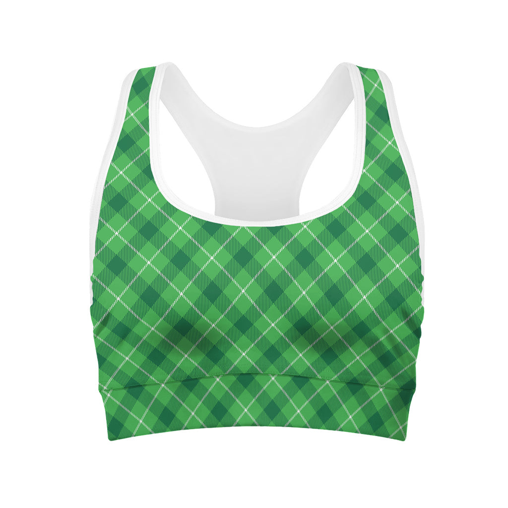 Green And White Plaid Pattern Print Women's Sports Bra