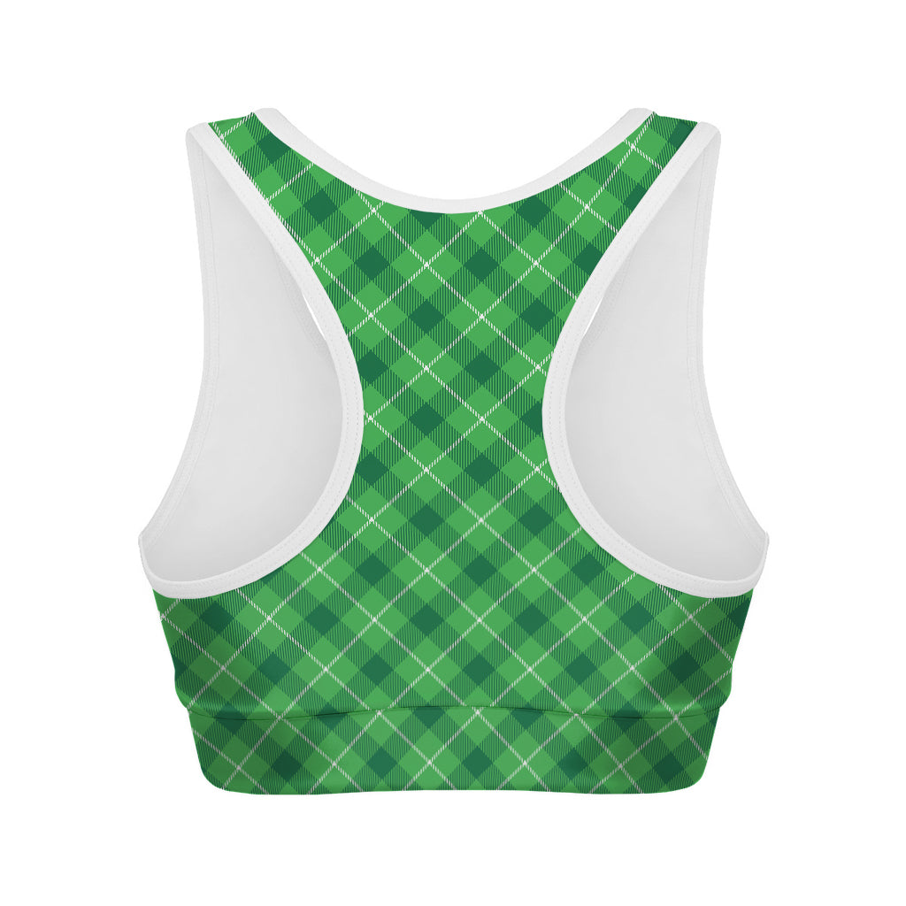 Green And White Plaid Pattern Print Women's Sports Bra