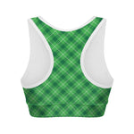 Green And White Plaid Pattern Print Women's Sports Bra