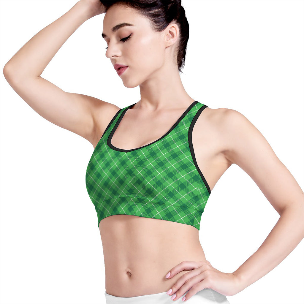 Green And White Plaid Pattern Print Women's Sports Bra