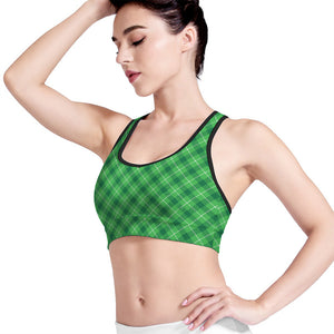 Green And White Plaid Pattern Print Women's Sports Bra