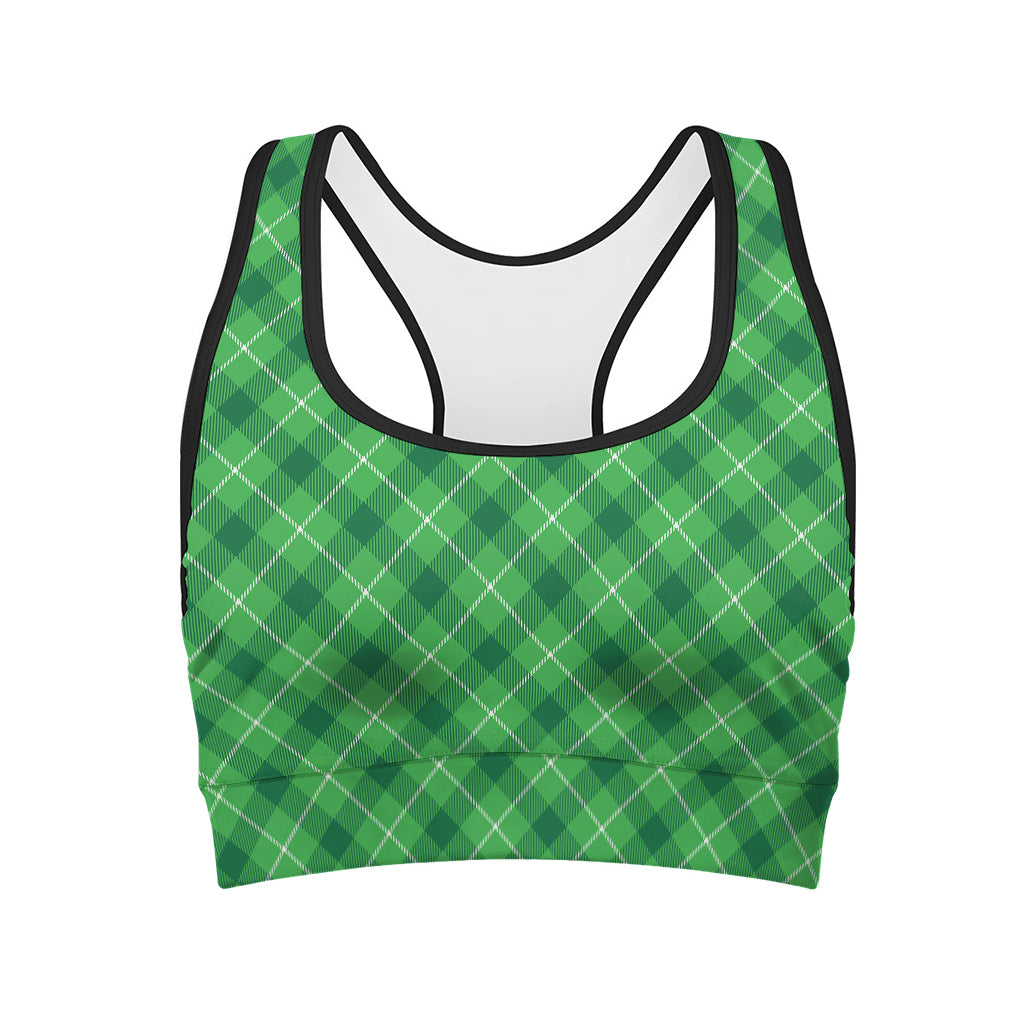 Green And White Plaid Pattern Print Women's Sports Bra