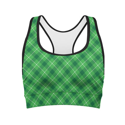 Green And White Plaid Pattern Print Women's Sports Bra