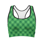 Green And White Plaid Pattern Print Women's Sports Bra