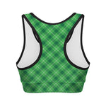 Green And White Plaid Pattern Print Women's Sports Bra