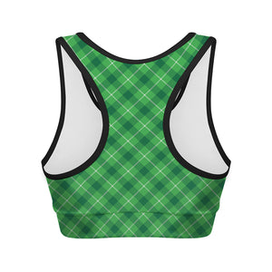 Green And White Plaid Pattern Print Women's Sports Bra