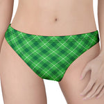 Green And White Plaid Pattern Print Women's Thong