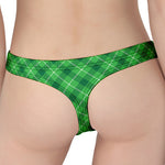 Green And White Plaid Pattern Print Women's Thong