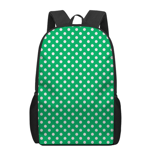 Green And White Polka Dot Pattern Print 17 Inch Backpack