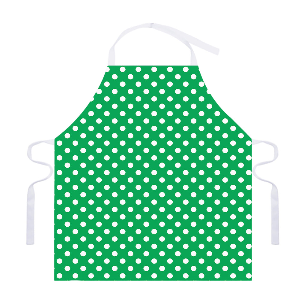 Green And White Polka Dot Pattern Print Adjustable Apron