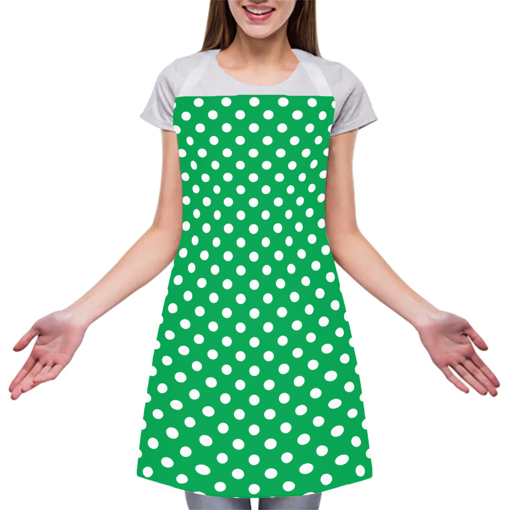 Green And White Polka Dot Pattern Print Adjustable Apron