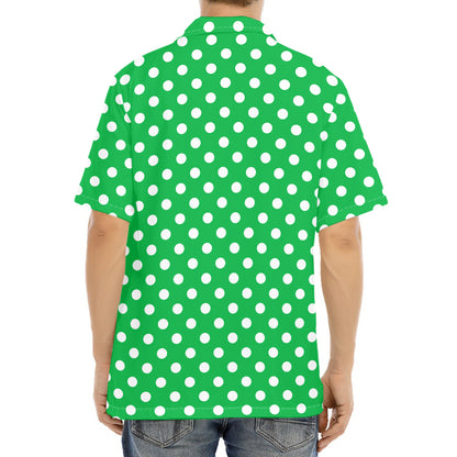 Green And White Polka Dot Pattern Print Aloha Shirt