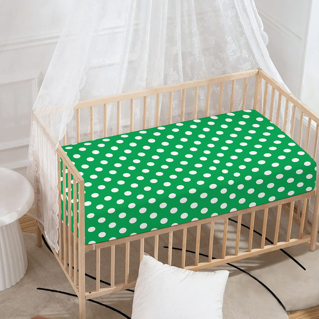 Green And White Polka Dot Pattern Print Baby Crib Sheet