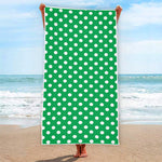Green And White Polka Dot Pattern Print Beach Towel