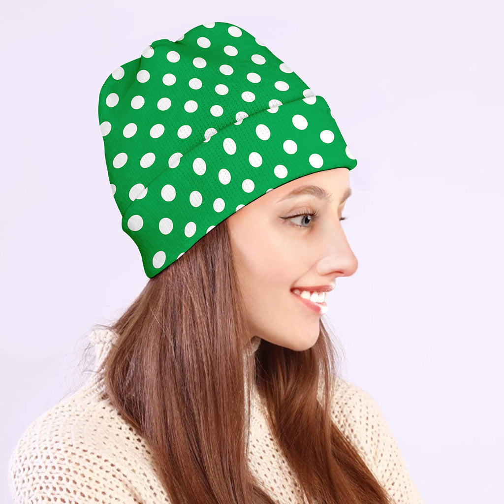 Green And White Polka Dot Pattern Print Beanie