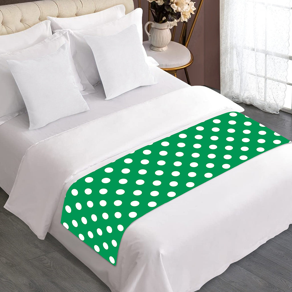 Green And White Polka Dot Pattern Print Bed Runner