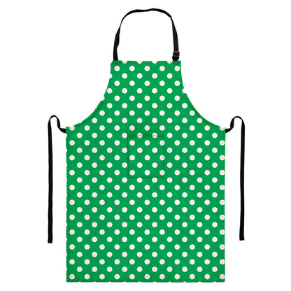 Green And White Polka Dot Pattern Print Bib Apron With Pocket