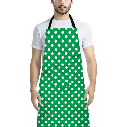 Green And White Polka Dot Pattern Print Bib Apron With Pocket