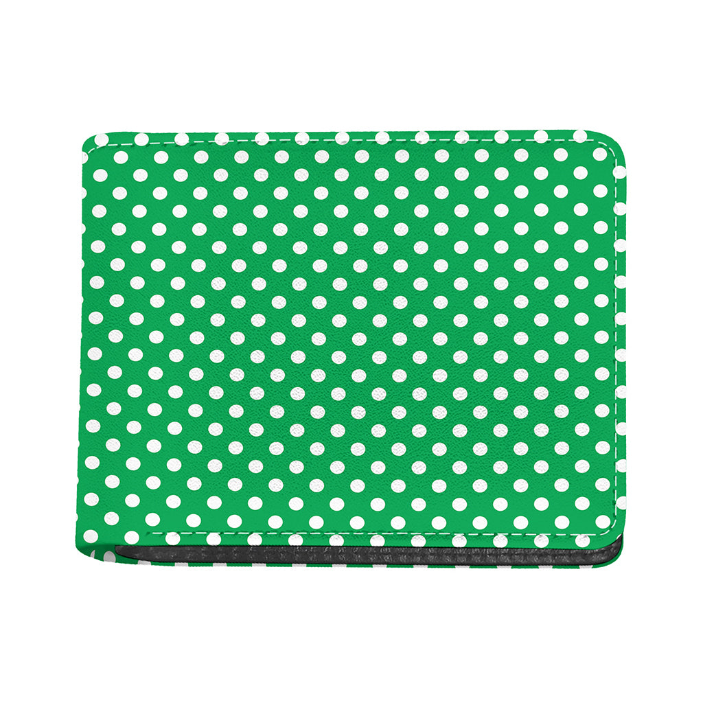 Green And White Polka Dot Pattern Print Bifold Wallet