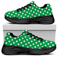 Green And White Polka Dot Pattern Print Black Chunky Shoes