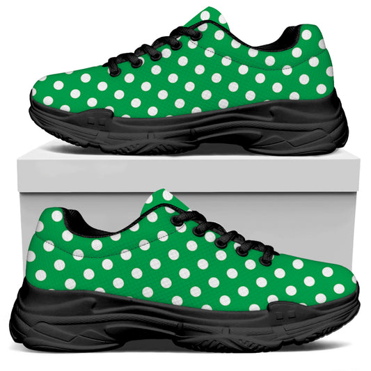 Green And White Polka Dot Pattern Print Black Chunky Shoes