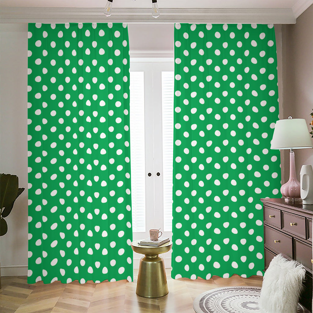 Green And White Polka Dot Pattern Print Blackout Pencil Pleat Curtains