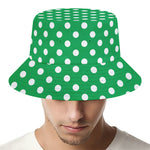Green And White Polka Dot Pattern Print Bucket Hat