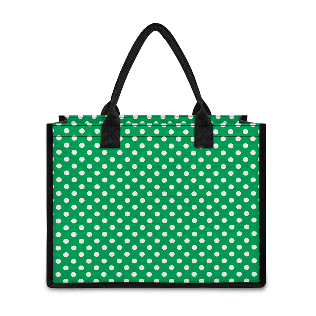 Green And White Polka Dot Pattern Print Canvas Tote Bag