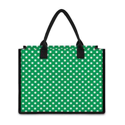 Green And White Polka Dot Pattern Print Canvas Tote Bag